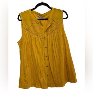 Lucky Brand Yellow Sleeveless Eyelet Top